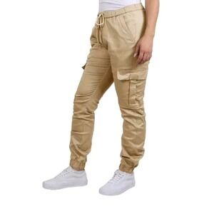 Jump Start Women's Jogger Cargo Pants 2X Brown Stretch High Rise